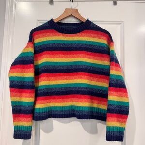 RAINBOW WOOL SWEATER BY OLIVACEOUS - Retro-Inspired Style Colorful Stripes Med